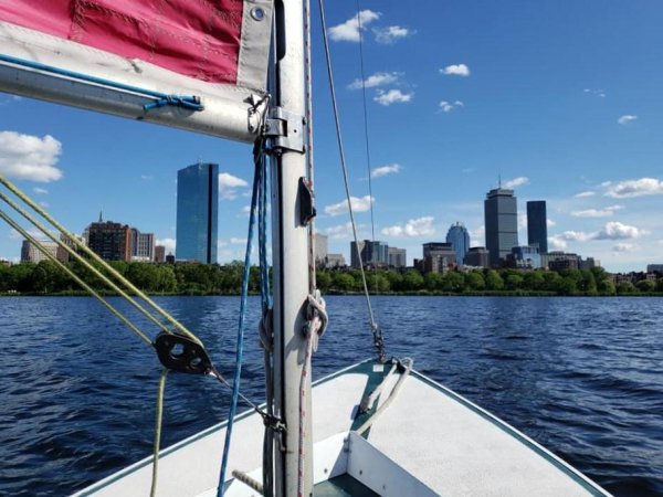 accessible sail boat with Boston skyling in the background